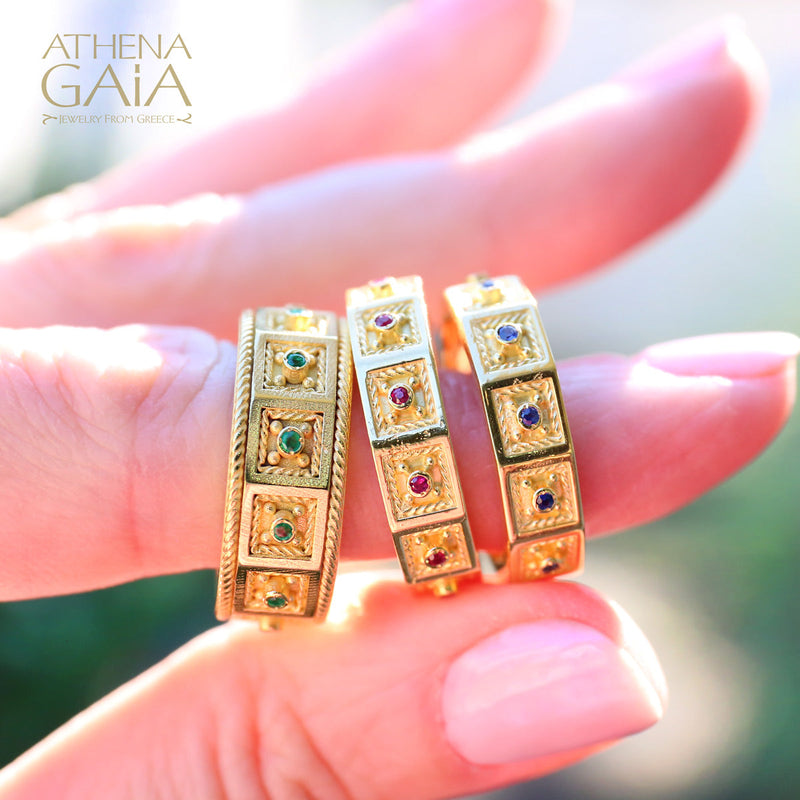 Byzantine Embroidery Rope Border Block Ring - 18k Gold Ring - Stackable Ring (In-Stock)