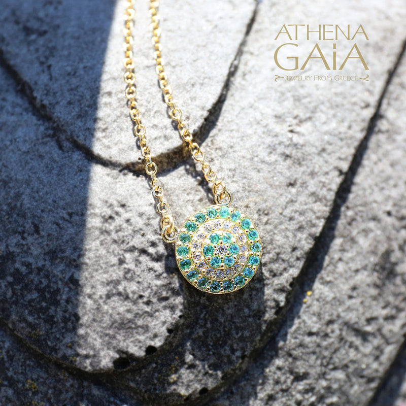 Paraiba Evil Eye Necklace - 14k Gold Necklace