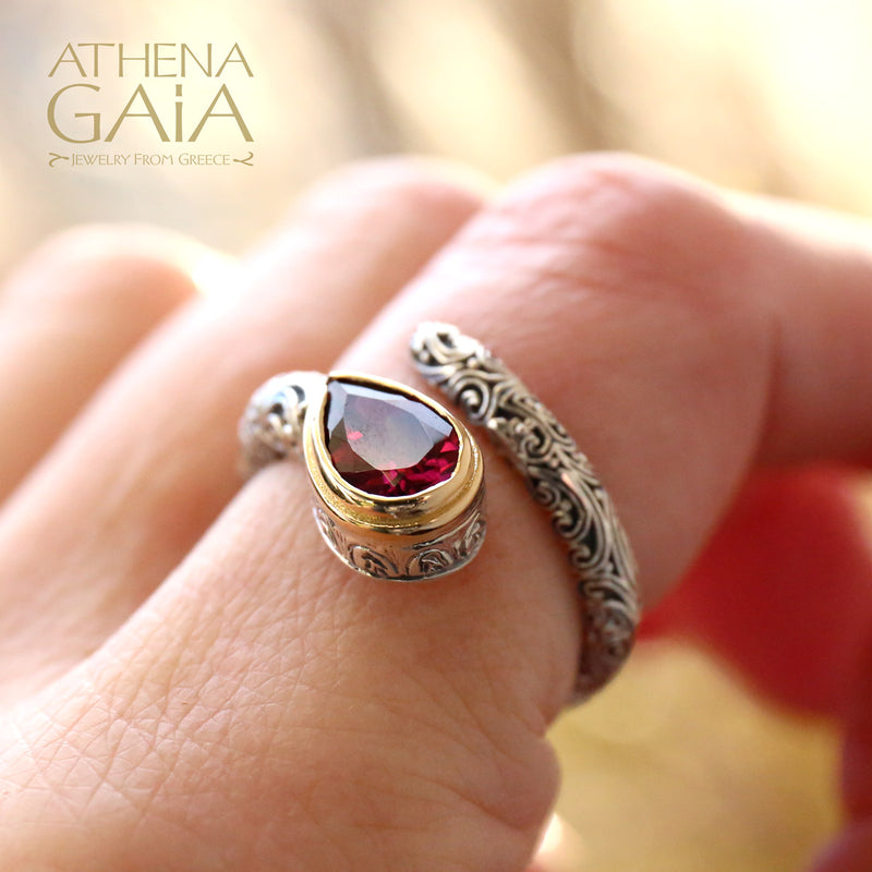 Meadow Breeze Teardrop Wrap Ring - 18k Gold & Sterling Silver Ring - Stackable Ring