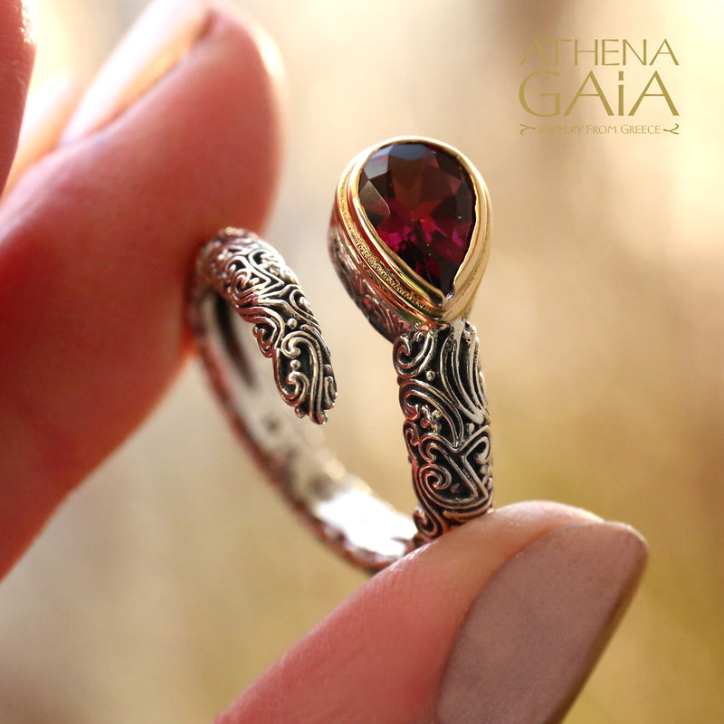 Meadow Breeze Teardrop Wrap Ring - 18k Gold & Sterling Silver Ring - Stackable Ring