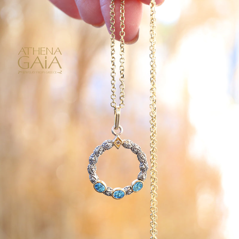 Meadow Breeze Triple Oval Stone Stud Cycle Pendant - 18k Gold & Sterling Silver Pendant