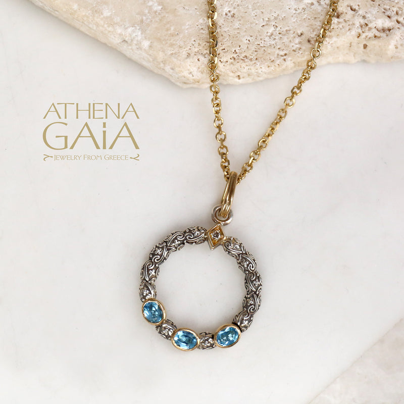 Meadow Breeze Triple Oval Stone Stud Cycle Pendant - 18k Gold & Sterling Silver Pendant