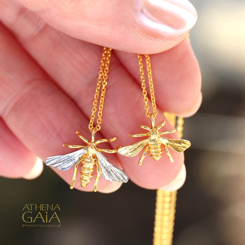 Sweet Honeybee Necklace (Medium) - Gold Plated Sterling Silver Necklace