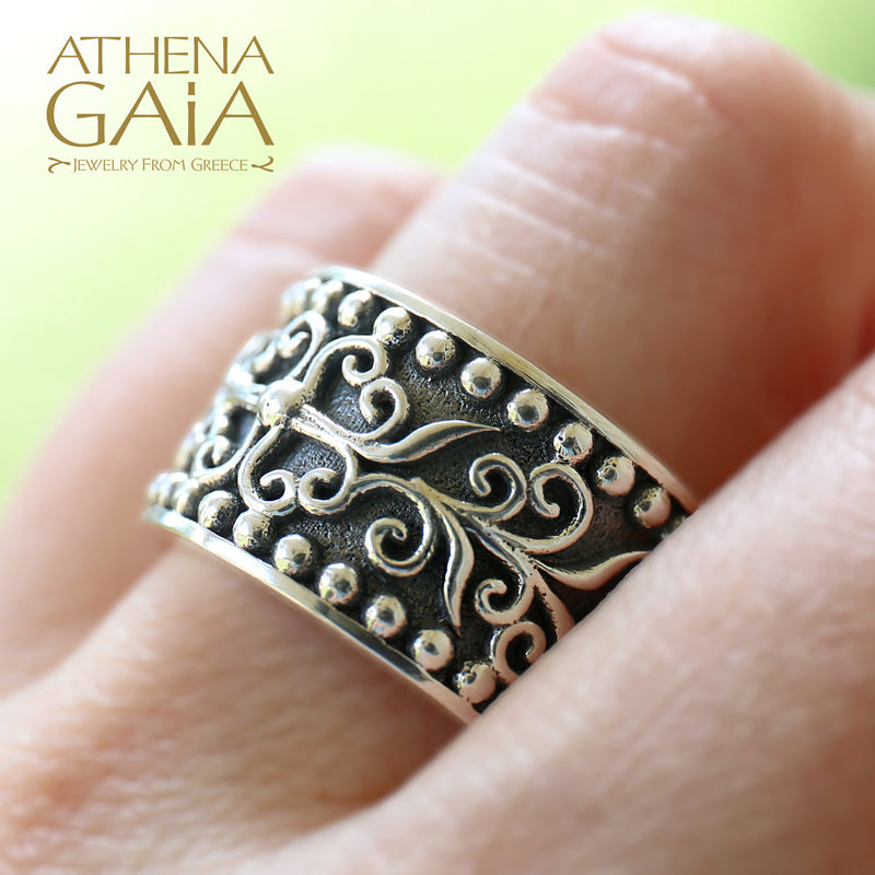 Ivy Pebble Path Ring - Sterling Silver Ring - Cigar Band Ring (In-Stock)