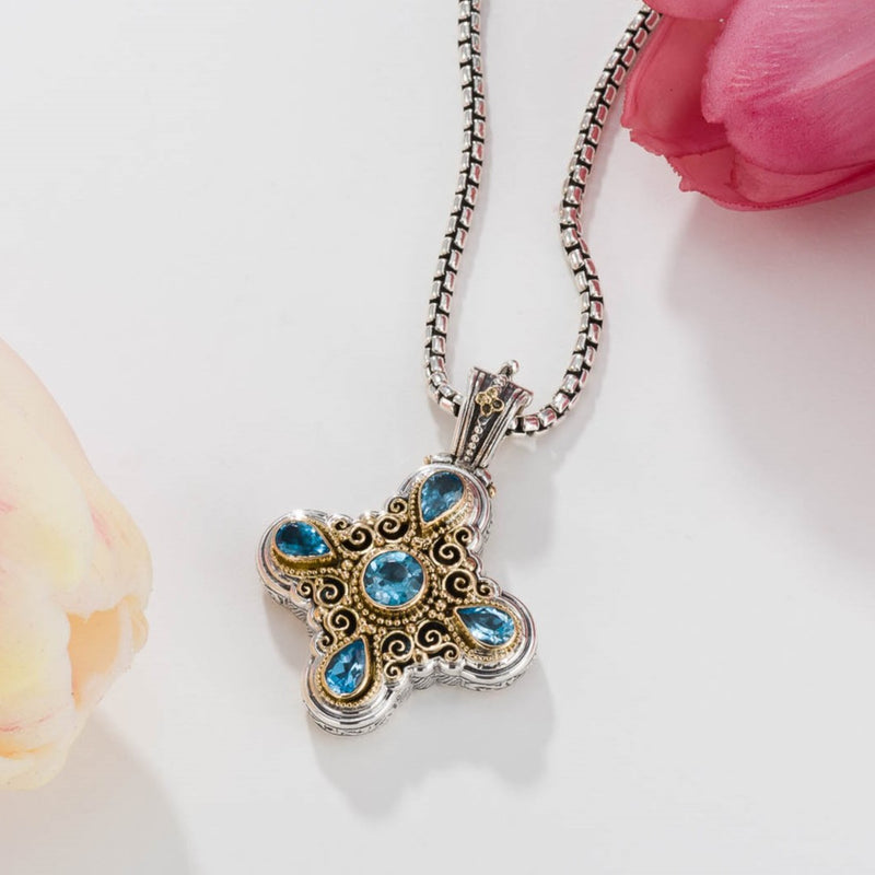 Meteora Greek Cross - 18k Gold and Sterling Silver - Cross Necklace