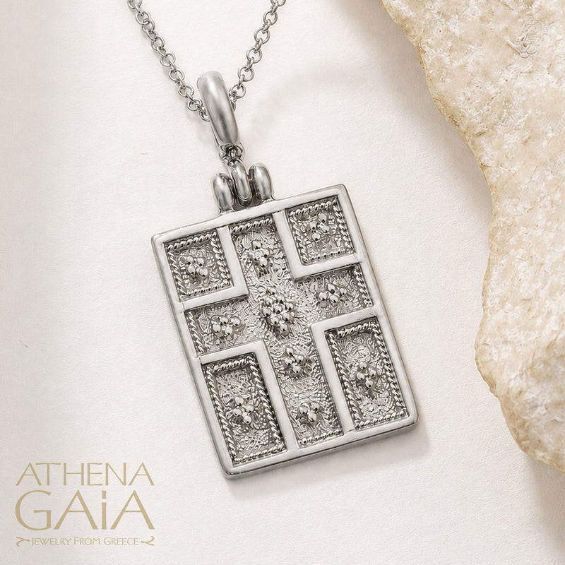 Byzantine Tablet Konstantinata - Sterling Silver - Greek Cross