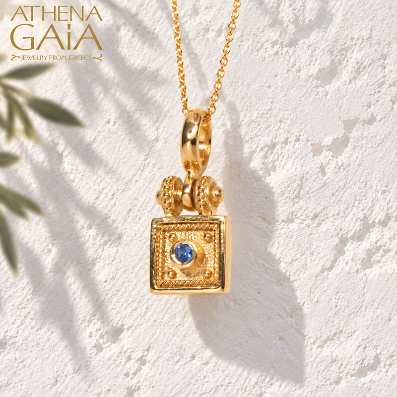 Byzantine Embroidery Hinged Square Pendant - 18k Gold Pendant