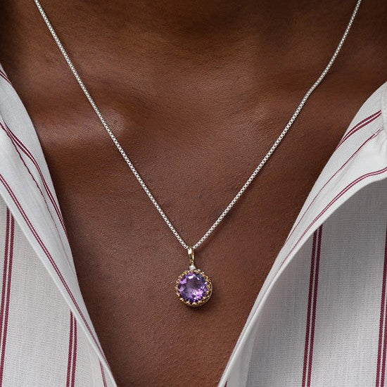 Crown Charm Round Pendant - 18k Gold & Sterling Silver Pendant