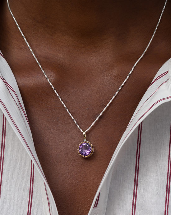 Crown Charm Round Pendant - 18k Gold & Sterling Silver Pendant