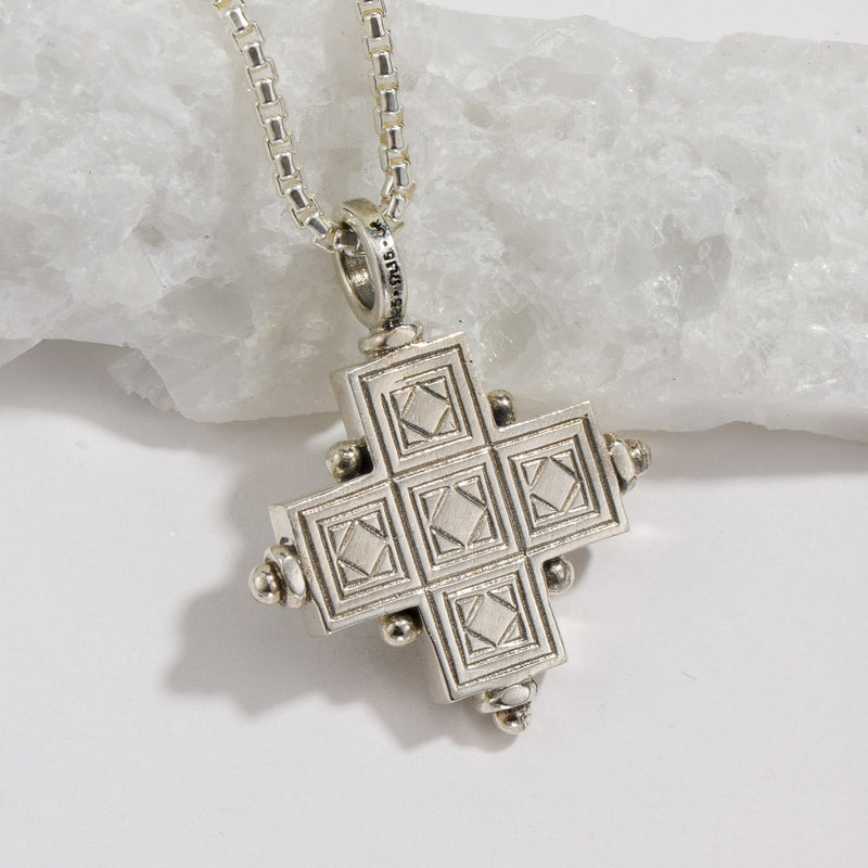 Rustic Silver Cross (Large) - Sterling Silver - Greek Cross Necklace