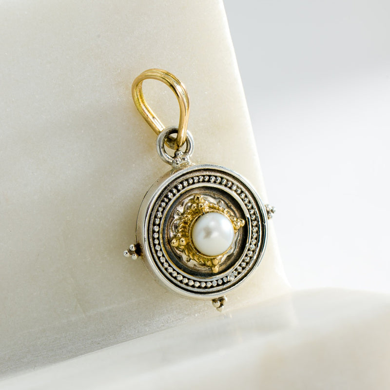 Cyclades Circle Framed Pendant - 18k Gold & Sterling Silver Pendant