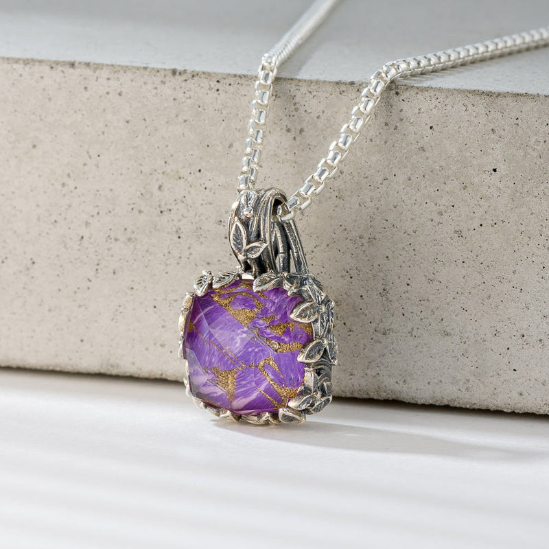 Pop Rocks Ivy Bezel Square Pendant - Sterling Silver Pendant