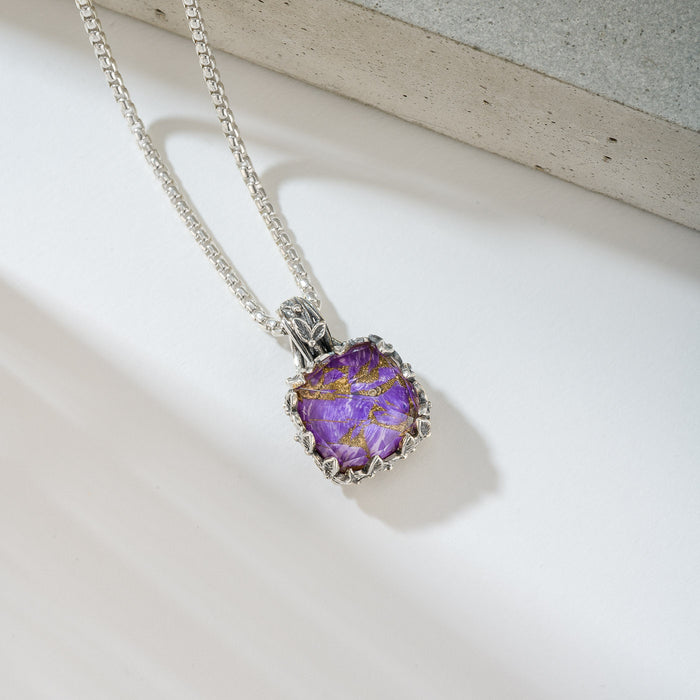 Pop Rocks Ivy Bezel Square Pendant - Sterling Silver Pendant