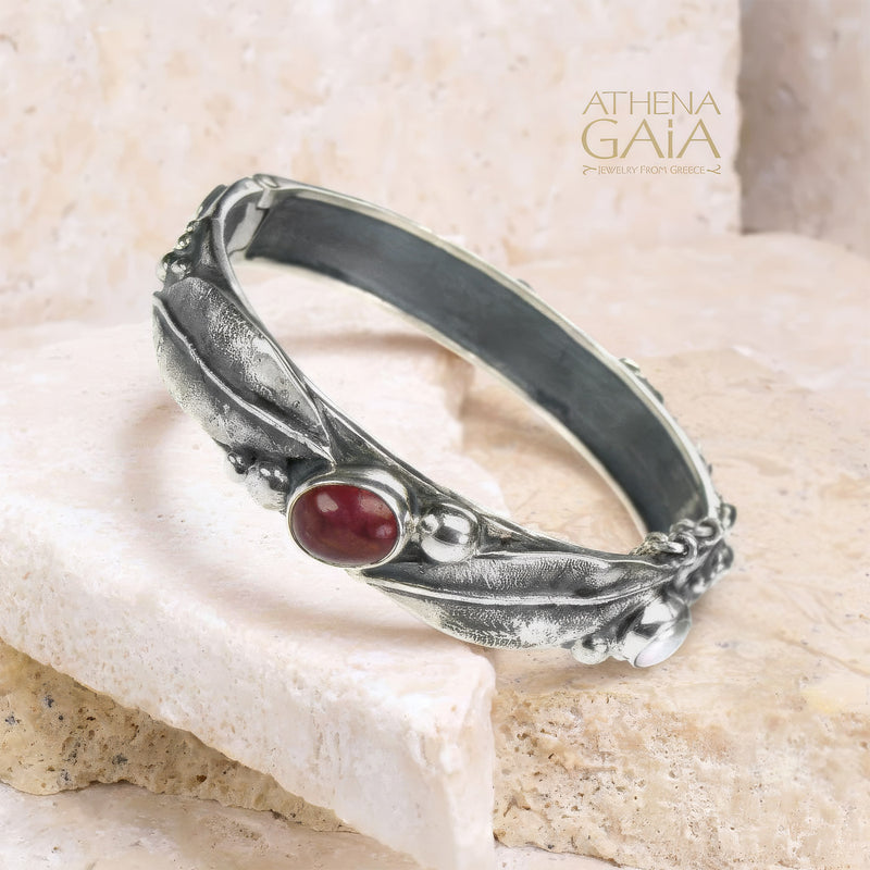 Hinged Spring Meadow Bangle Bracelet - Sterling Silver Bracelet