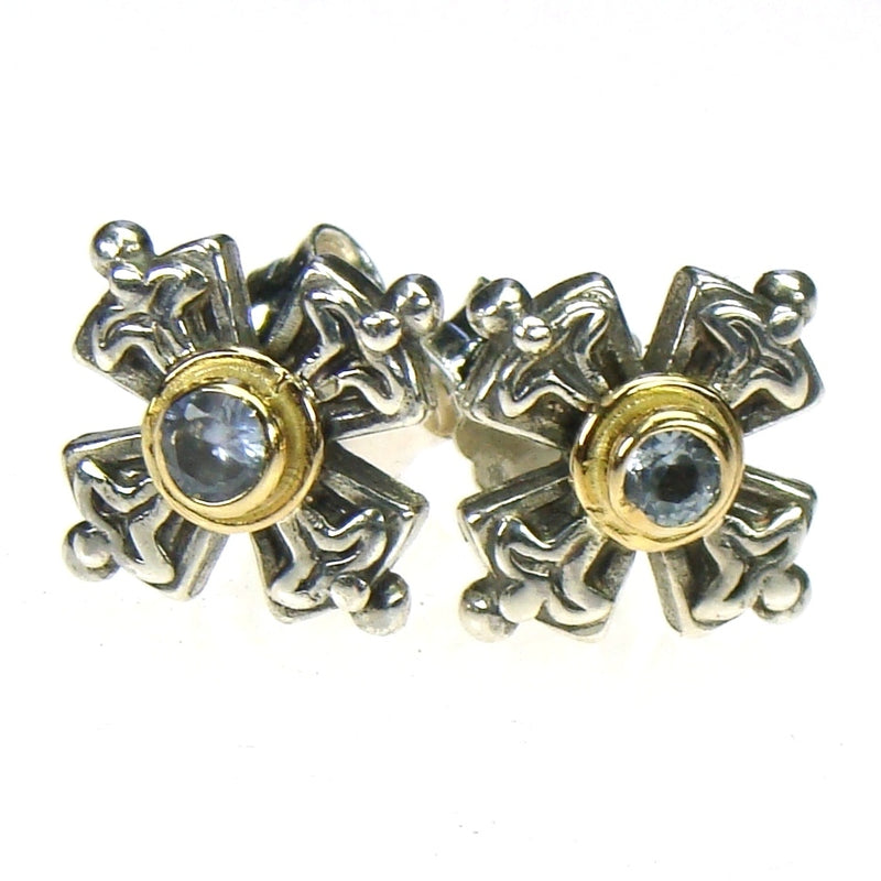 Cross Post Earrings - 18k Gold & Sterling Silver Earrings