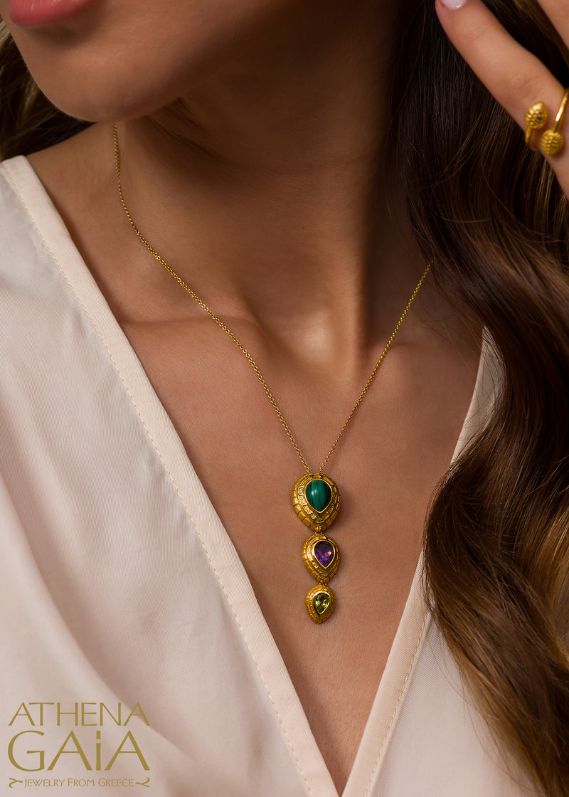 Cosmos Triple Stone Necklace - 18k Gold Necklace