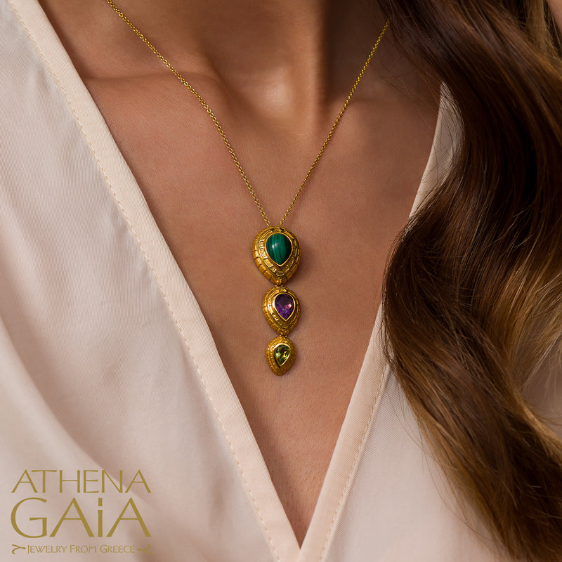 Cosmos Triple Stone Necklace - 18k Gold Necklace