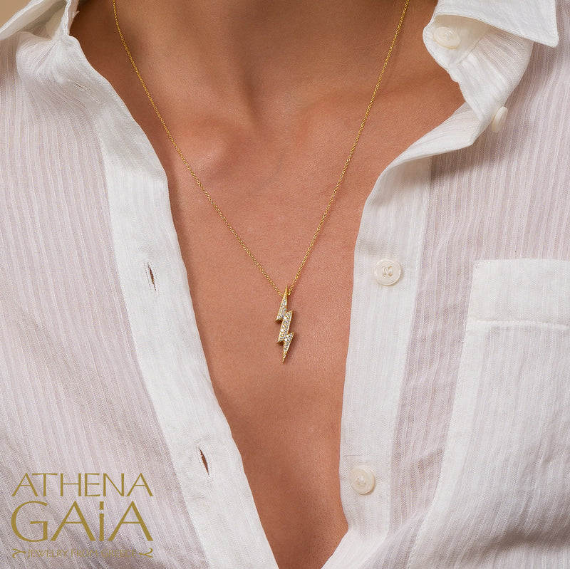 Olympian Zeus Thunderbolt Pendant Necklace - 18k Gold Necklace
