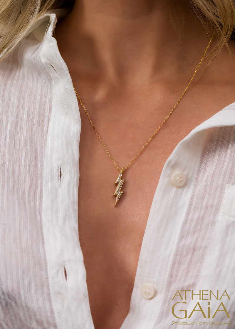 Olympian Zeus Thunderbolt Pendant Necklace - 18k Gold Necklace