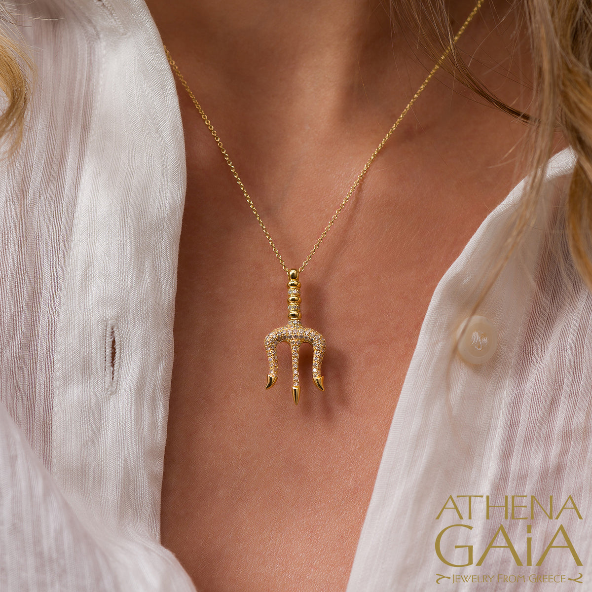 Olympian Poseidon Trident Pendant Necklace - 18k Gold Necklace