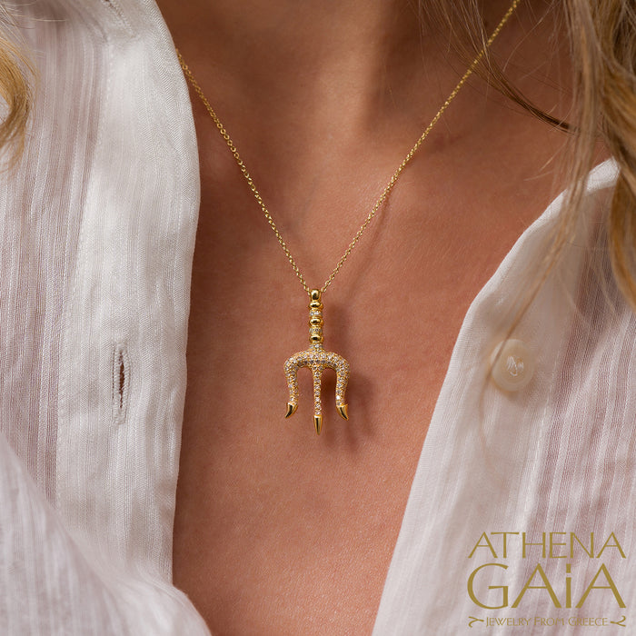 Olympian Poseidon Trident Pendant with Necklace