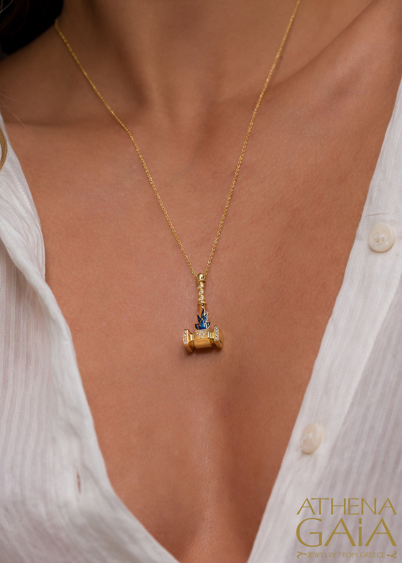 Olympian Hephaestus Hammer Pendant Necklace - 18k Gold Necklace