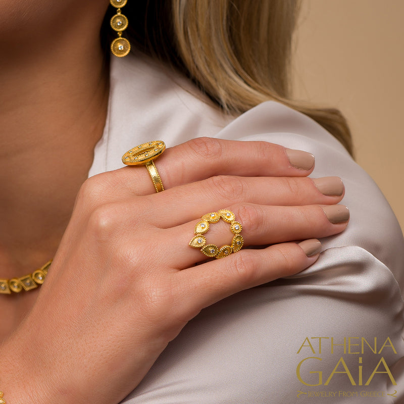 Geometric Open Circle Drops Ring - 18k Gold Ring - Cocktail Ring