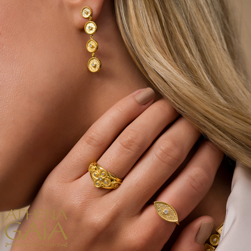 Geometric Flower Drops Ring - 18k Gold Ring - Cocktail Ring