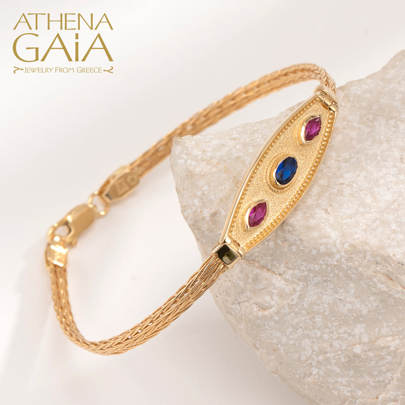 Byzantine Triple Stone Strap Bracelet - 14k Gold Bracelet