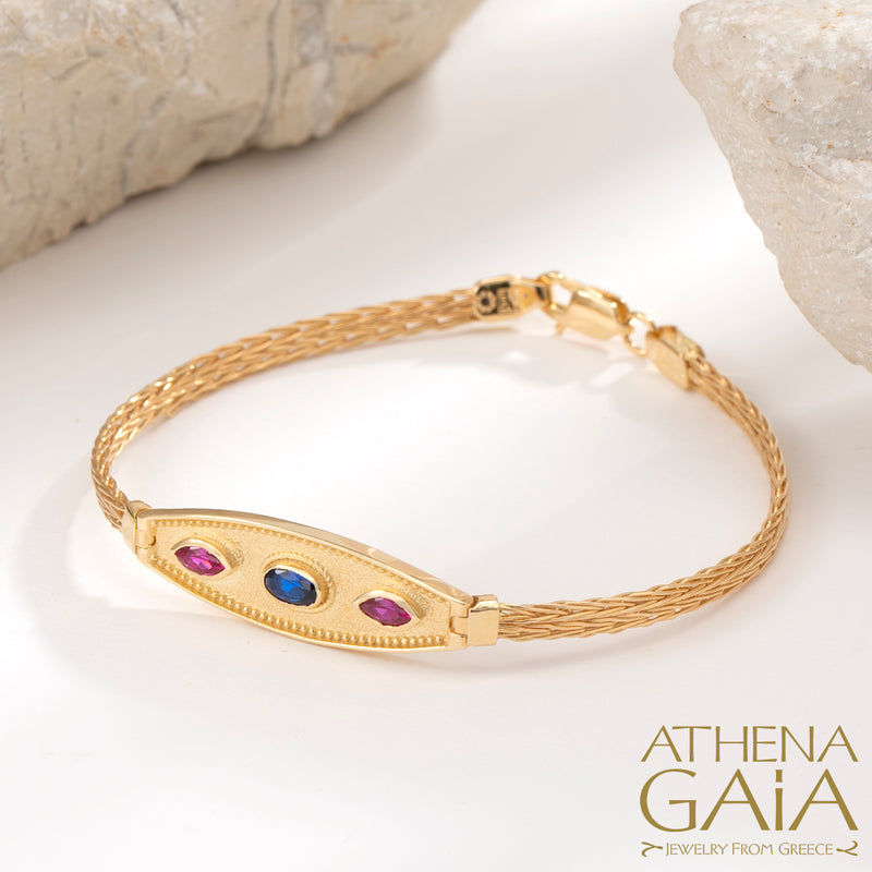 Byzantine Triple Stone Strap Bracelet - 14k Gold Bracelet