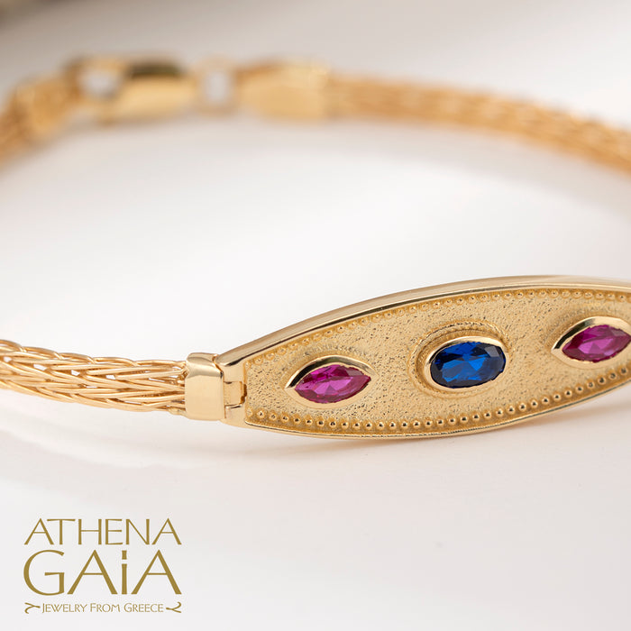 Al'Oro Byzantine Triple Stone Strap Bracelet