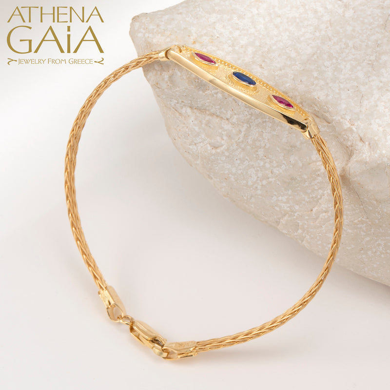 Byzantine Triple Stone Strap Bracelet - 14k Gold Bracelet