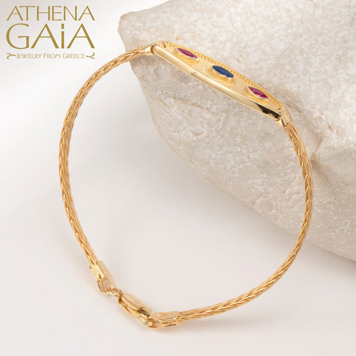 Al'Oro Byzantine Triple Stone Strap Bracelet