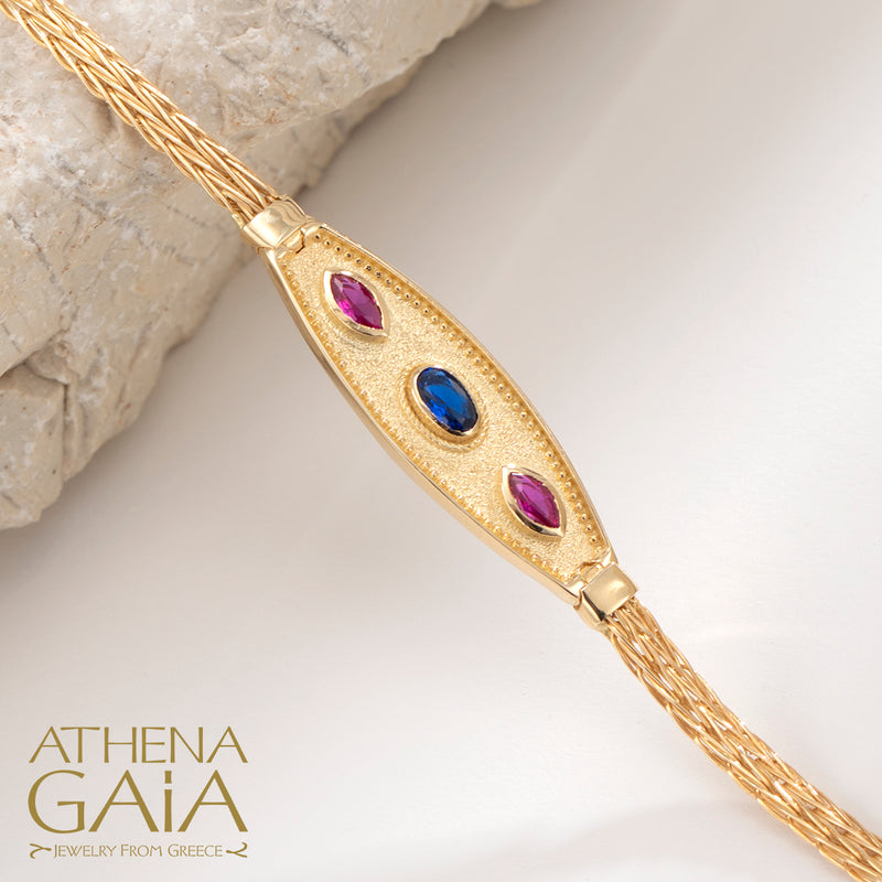 Byzantine Triple Stone Strap Bracelet - 14k Gold Bracelet