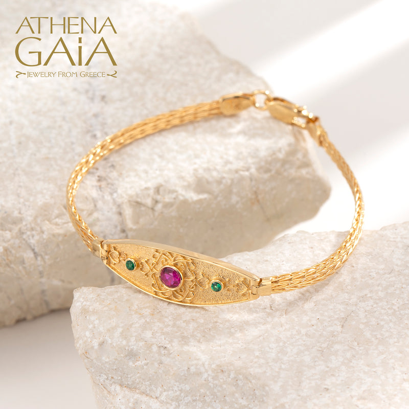 Floral Byzantine Strap Bracelet - 14k Gold Bracelet
