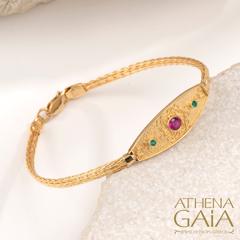 Floral Byzantine Strap Bracelet - 14k Gold Bracelet