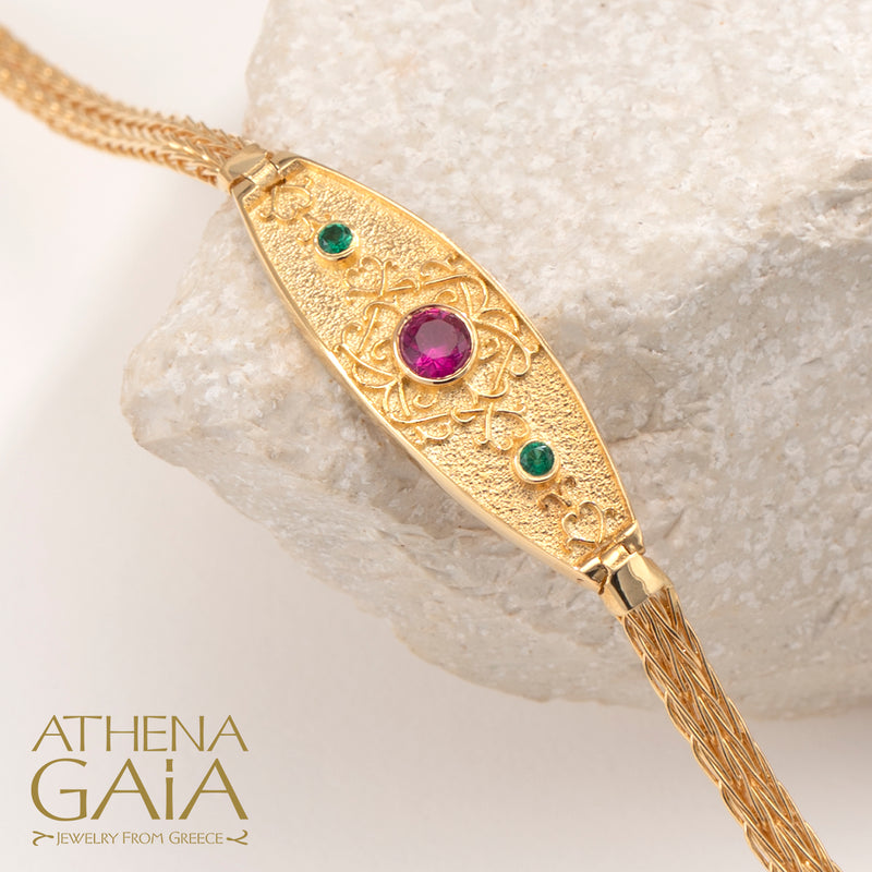 Floral Byzantine Strap Bracelet - 14k Gold Bracelet