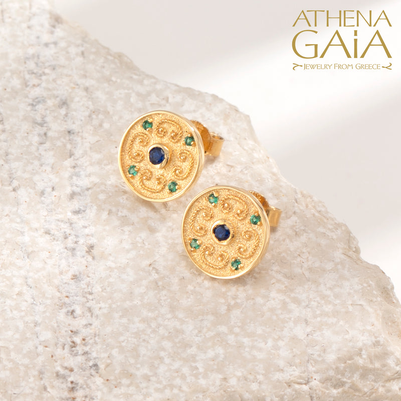 Round Byzantine Earrings - 14k Gold Earrings - Stud Earrings