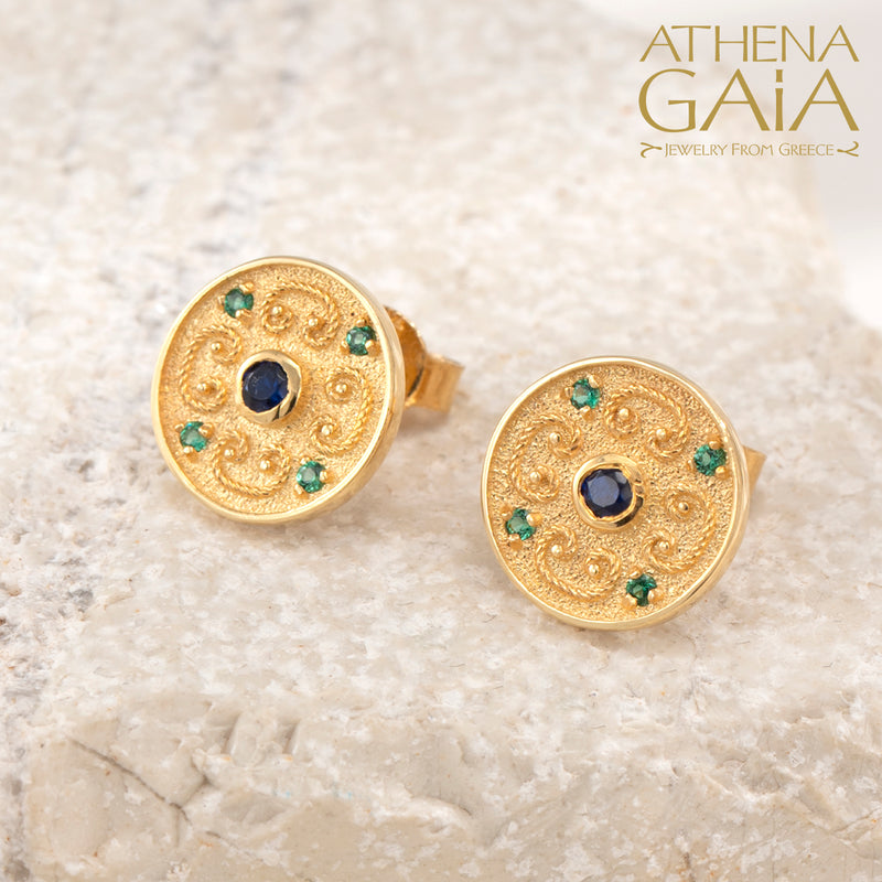 Round Byzantine Earrings - 14k Gold Earrings - Stud Earrings