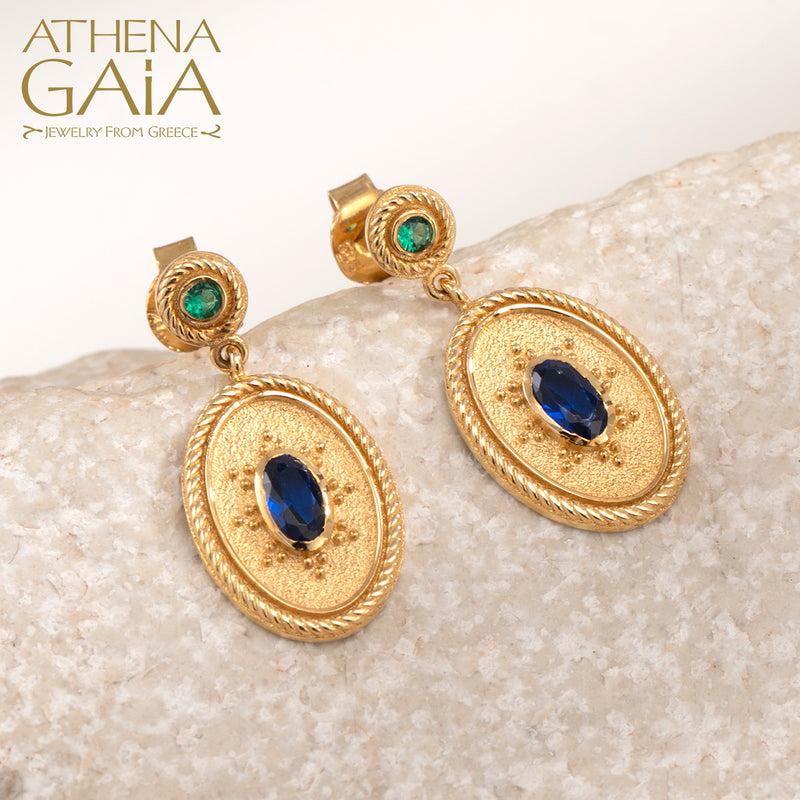 Oval Byzantine Drop Earrings - 14k Gold Earrings - Post Earrings