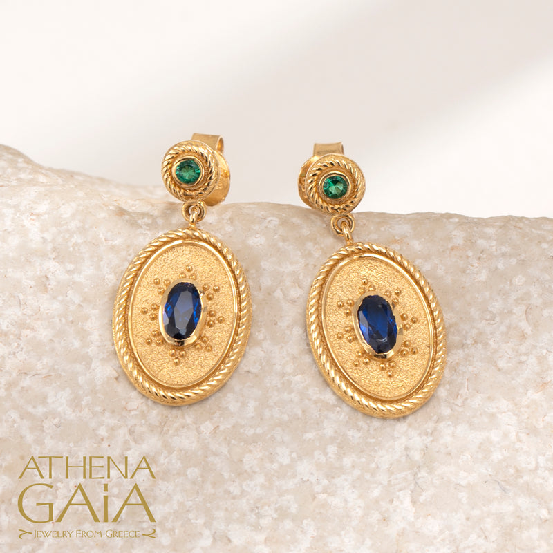 Oval Byzantine Drop Earrings - 14k Gold Earrings - Post Earrings