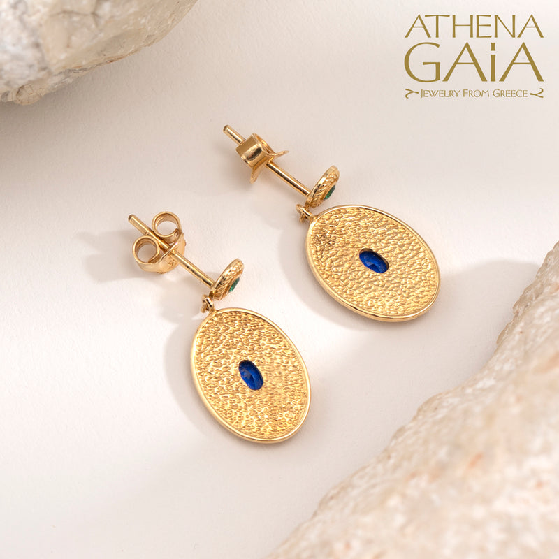 Oval Byzantine Drop Earrings - 14k Gold Earrings - Post Earrings
