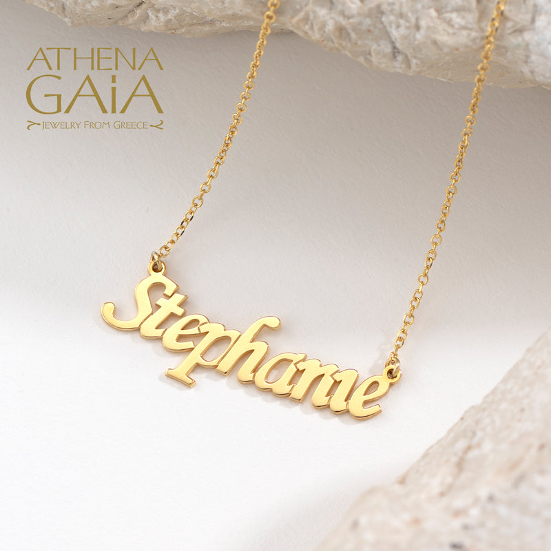 Gold Personalized Name Necklace - 14k Gold Necklace - Greek Name Necklace