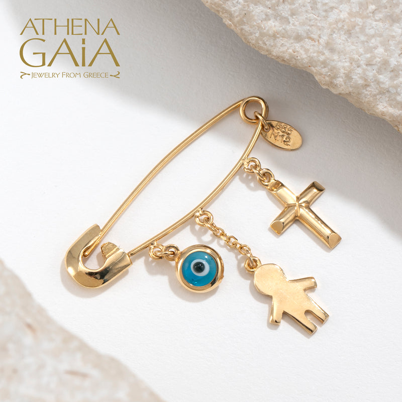 Al'Oro Female/Male Mati and Cross Filakto/Phylactery/Martyrika Pin