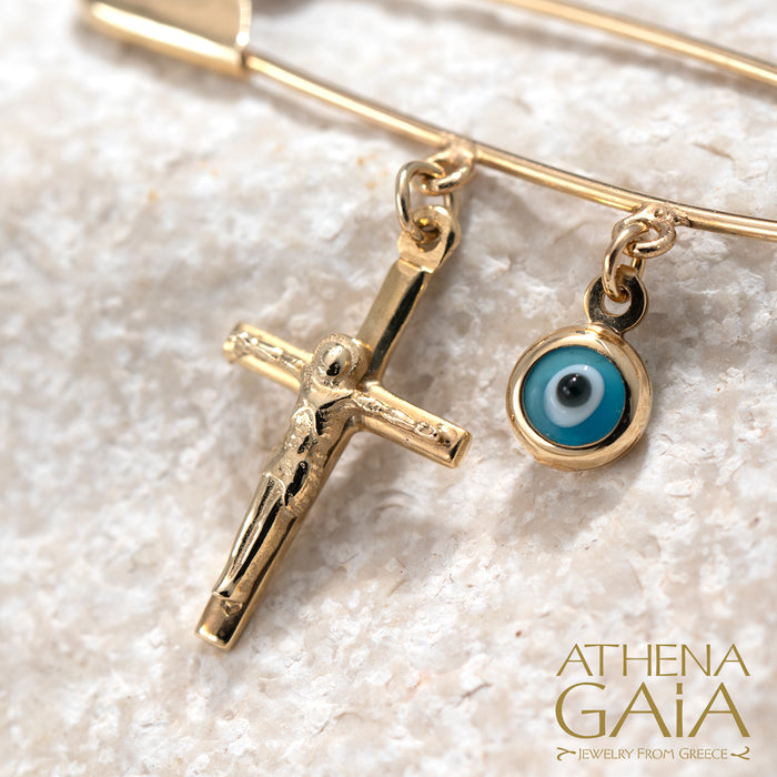 Al'Oro Mati and Crucifix Filakto Newborn Pin
