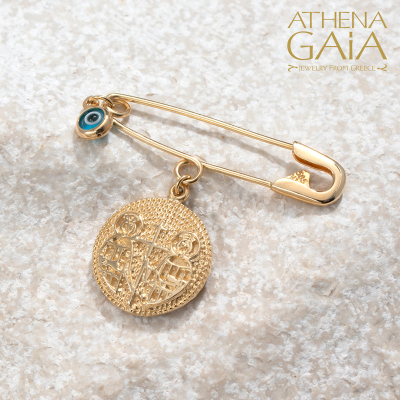 Justinian and Theodora Konstantinata with Mati Filakto/Phylactery/Martyrika Pin