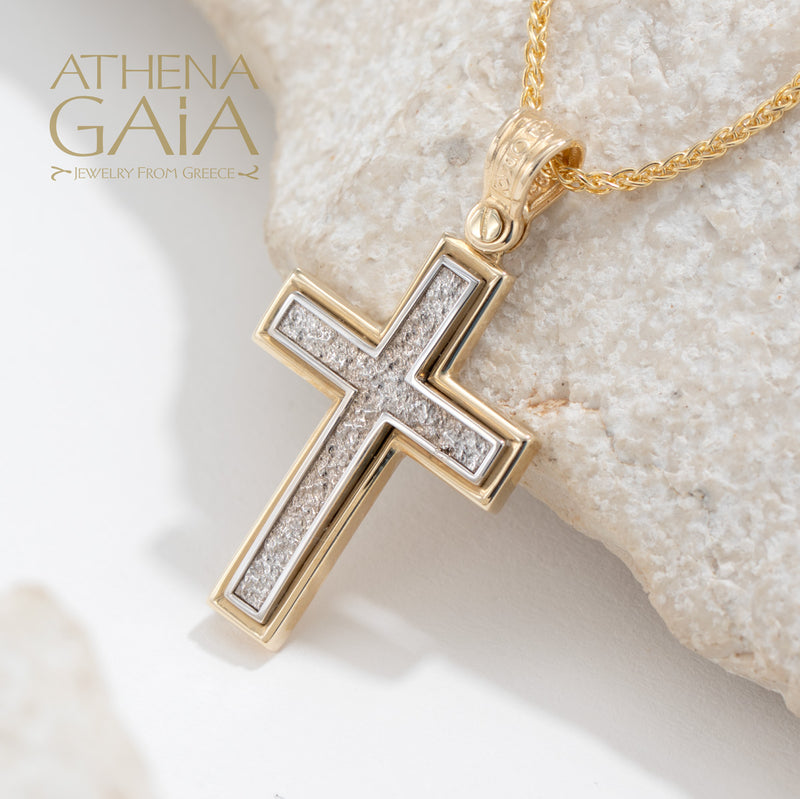 Rustic Two-Toned Cross - 14k Gold  - Latin Cross