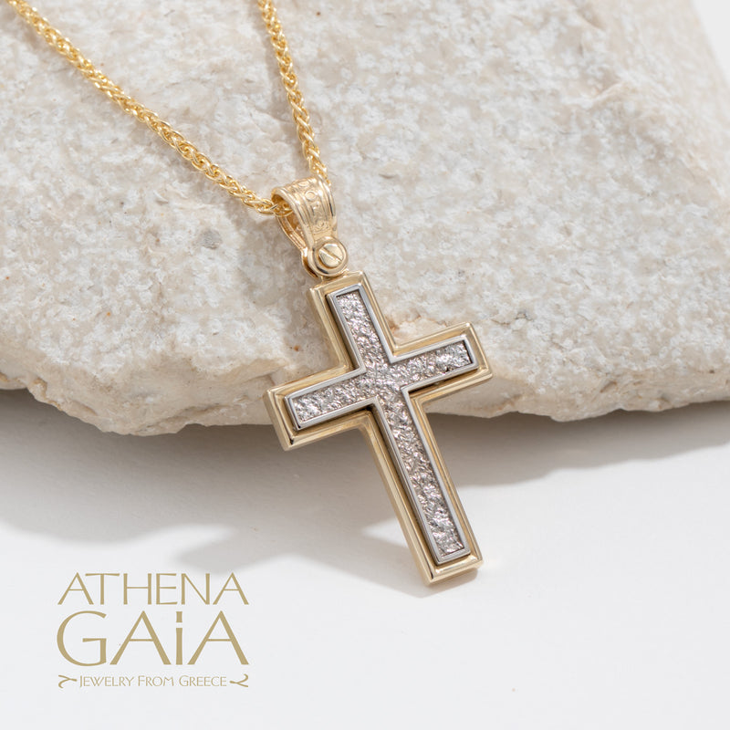 Rustic Two-Toned Cross - 14k Gold  - Latin Cross