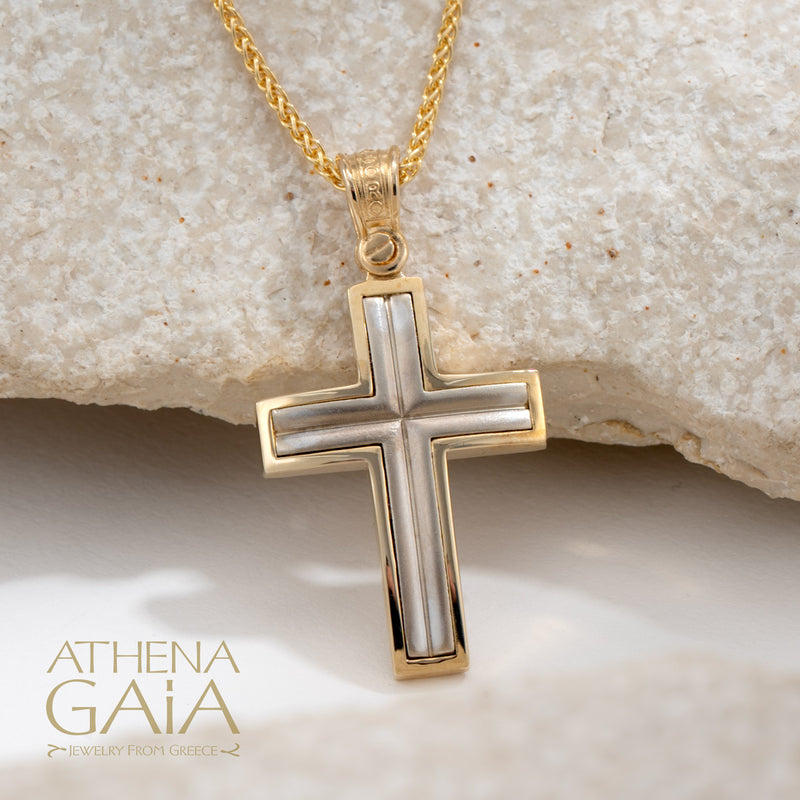 Two-Toned Inlay Cross -14k Gold - Latin Cross