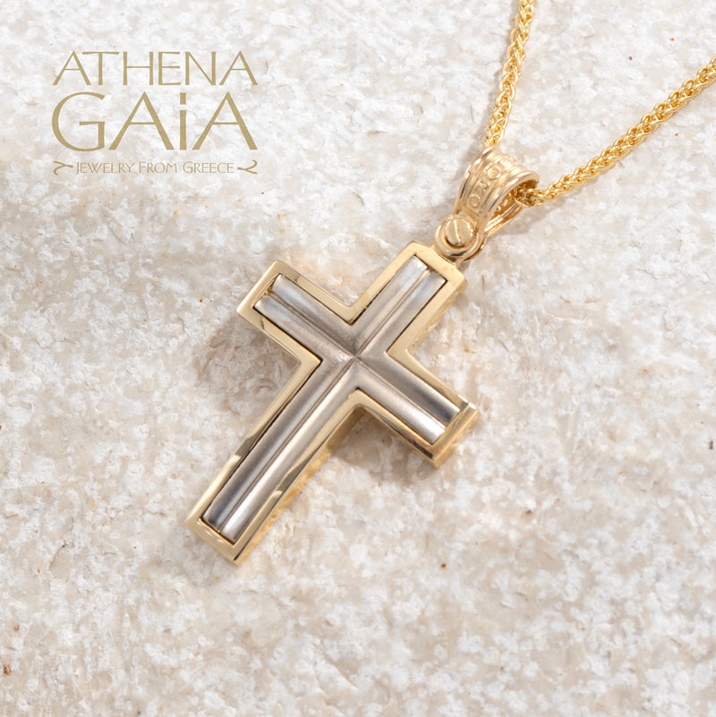 Two-Toned Inlay Cross -14k Gold - Latin Cross